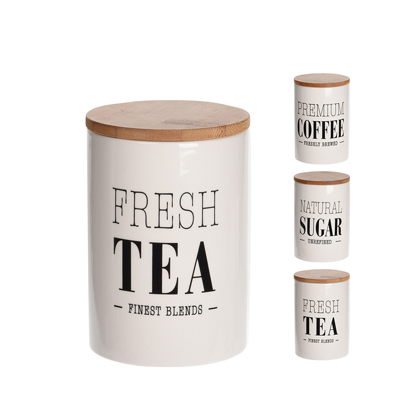Δοχεία Αποθήκευσης Καφέ/ Ζάχαρης/ Τσάι Λευκό Με Ξύλινο Καπάκι 800ml, Σε 3 Σχέδια | Zaros