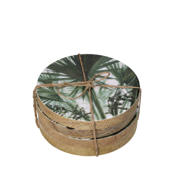 Σουβέρ Από Ξύλο Mango Πράσινο 'Palm Leaf' Δ10, Σετ Των 4 | Zaros