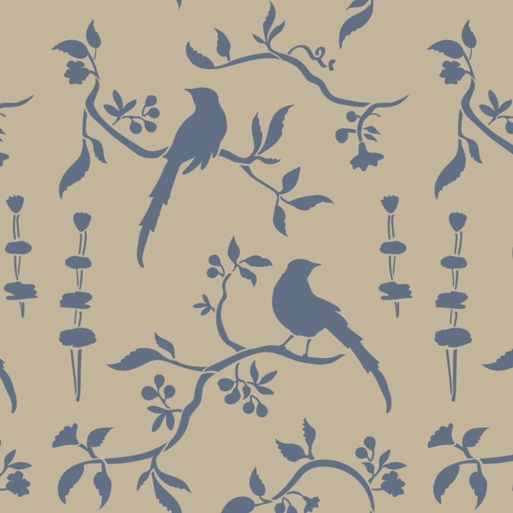 Cinoiserie Birds Country Grey and Old Violet 1 2000 - Marianthi Karta